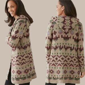 J Jill Wool Blend Cardigan Sweater Hood Open Front Pockets Chunky Thick S Small